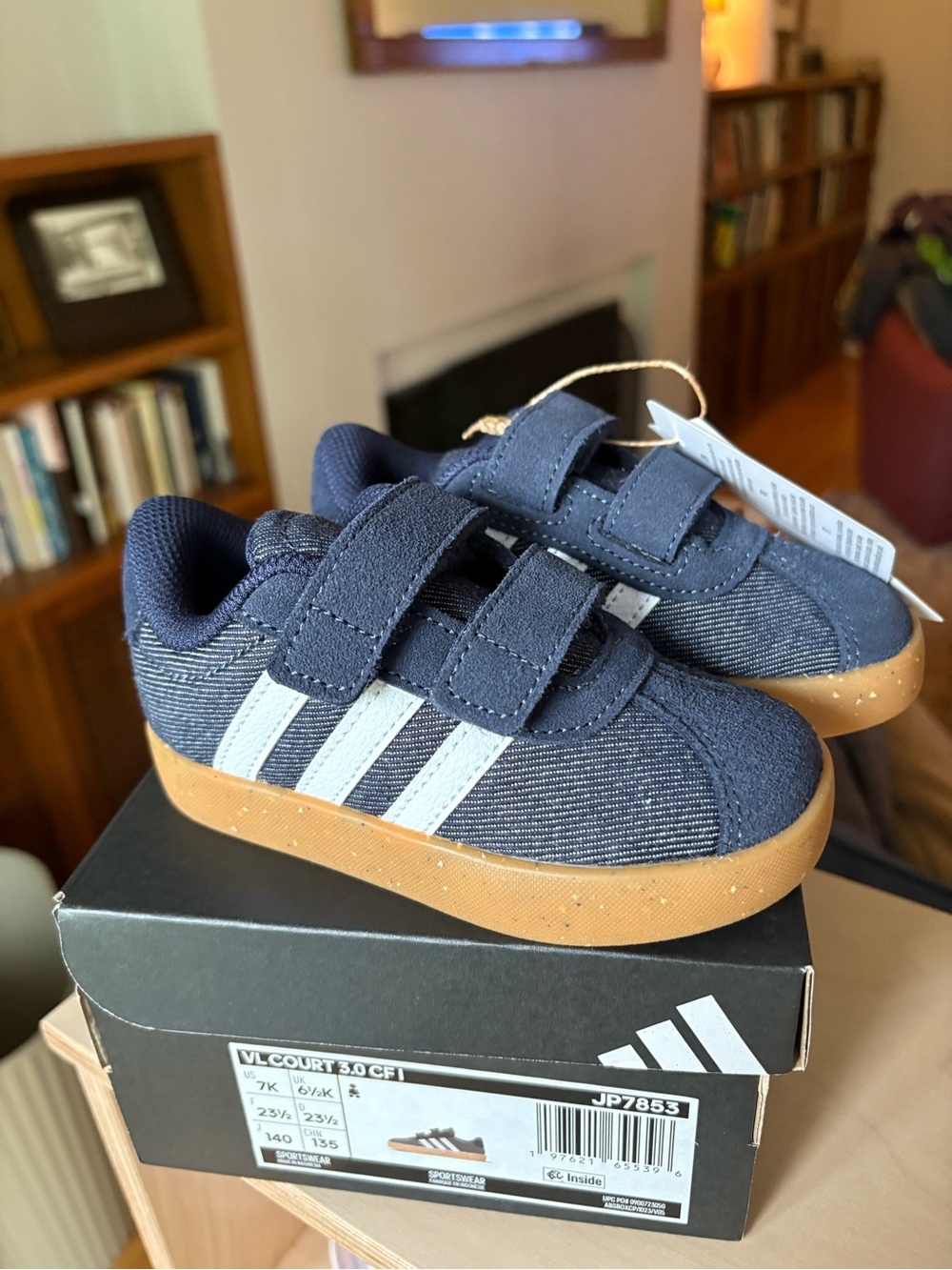 adidas Kids Navy Blue Velcro Sneakers with Gum Sole